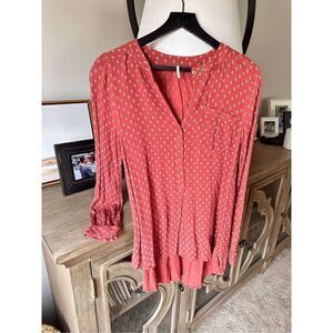 C14 Free People Print Boyfriend High Low Tunic Top Size XSmall